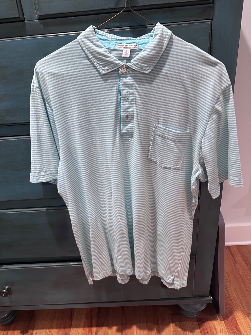 Men’s Peter Millar Light Blue & White Striped Polo